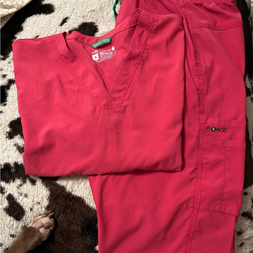 Carhartt Force Vibrant Pink Scrub Set XL Top - XL Petite Pants.